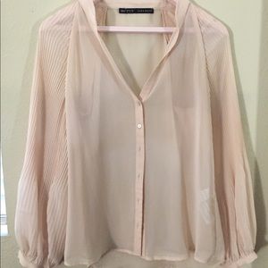 Zara Sheer Blush Pleated Sleeve Blouse